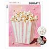Pink Popcorn Bucket Pearl Art Painting with Frame Shiny Bead Canvas Creative Leisure Craft for Modern Wall Decor Gift Home Decoration