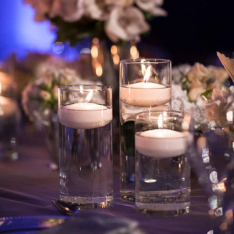 Glass Candle Holders for European Romantic Dinner, Wedding, Birthday, or Hotel Events - Floating Water Candles Included