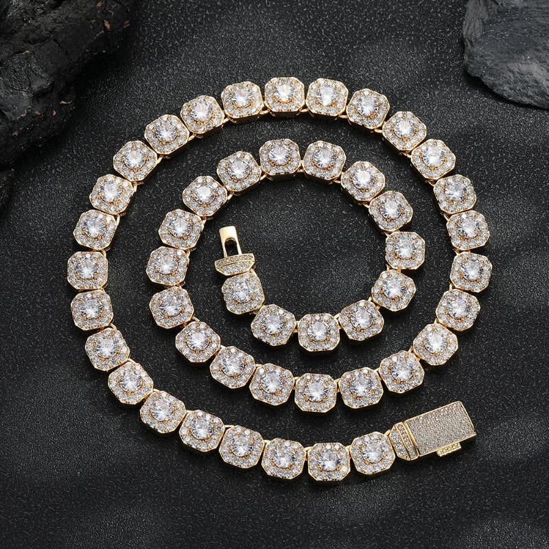 European and American Hip-hop Necklace 10mm Flip Button Zircon Rock Sugar Chain Men's Necklace Jewelry High-end Sense
