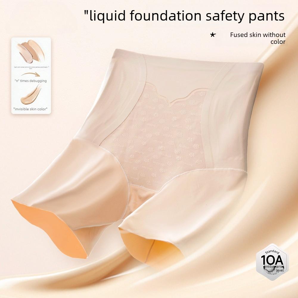 Large Size Female Summer High Waist Belly Retraction Two in One Unrolled Ice Silk Traceless Anti Slip Safety Underwear