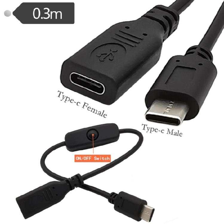 30cm Type C Extension Cable with Convenient Switches USB C Charging Cable Upgrades for Safe & Flexible Device Connection