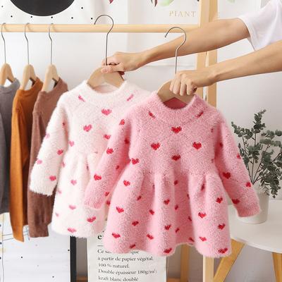 Abito da copertura invernale in stile straniero per bambini Abito da principessa Maglione lavorato a maglia per bambini Maglione invernale in pile di visone imitazione