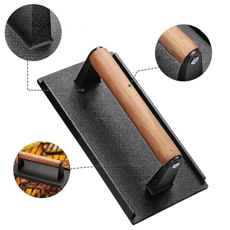 1Pcs Cast Iron Steak Burger Press Round Rectangular Heavy-Duty Meat Press With Handle For Flat Top Grill Food BBQ Cooking Tool