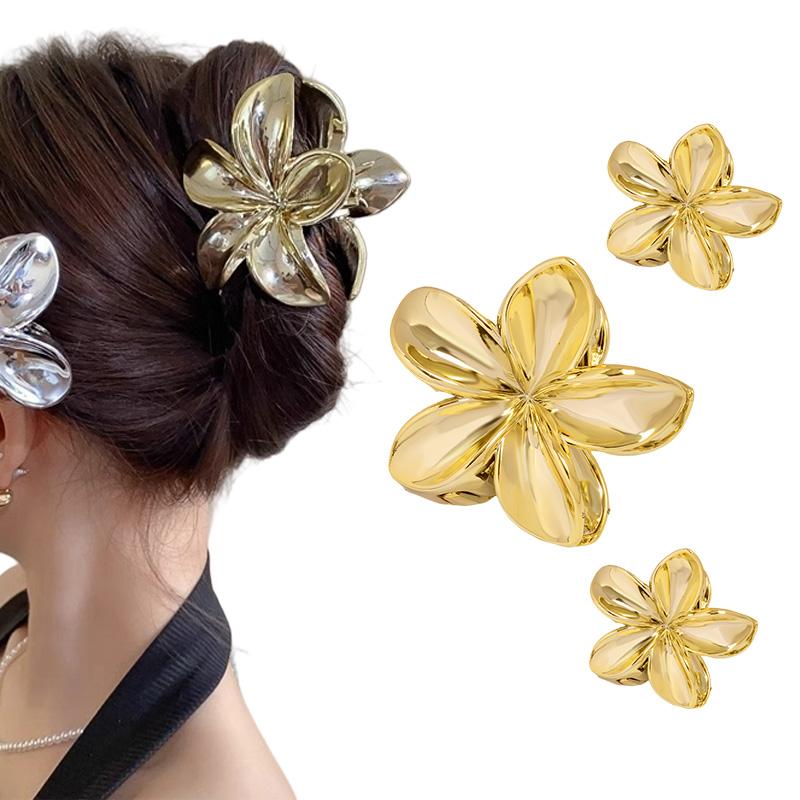 3pcs Large Small PVC Bauhinia Flower Hair Claw Clips for Women Girls Trendy Gold Silver Color Hairpin Accessories Styling Gifts