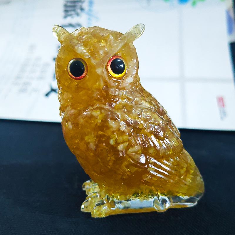 Crystal Owl Ornament - Imitation Jade Animal Desktop Decor Gift