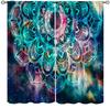 Galaxy Mandala Bedroom Curta - Boho Geometric Colorful Pattern - W42 * L45 Inches
