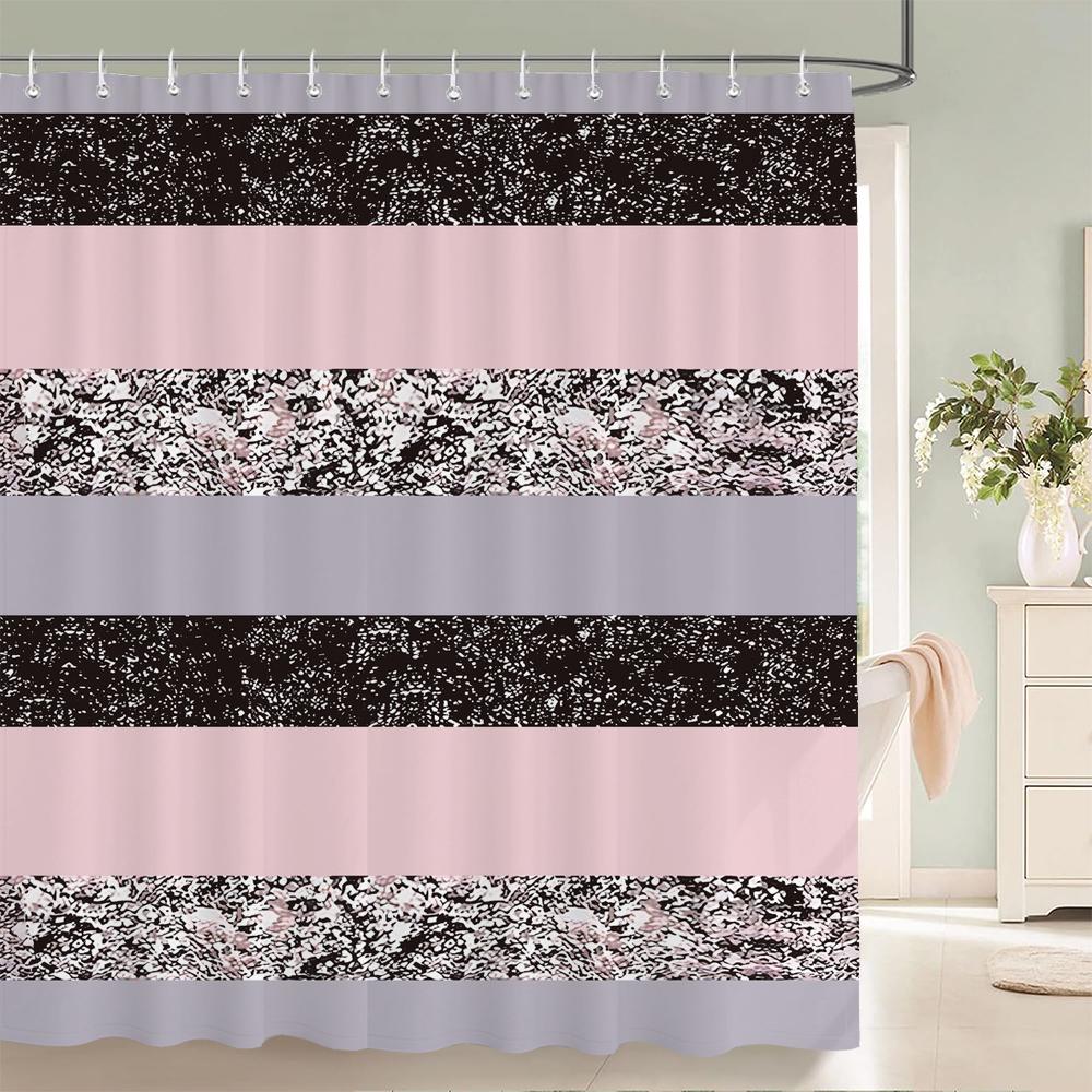 1 Pcs Shower Curtain Color Stripe Printed Bathroom Curtain Polyester Cloth Waterproof Home Decoration Curtain With Hooks