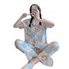 Women's Spring/Autumn Pajama Set - Cute Short Sleeve and Long Pants, Lightweight for Outdoor or Home Wear