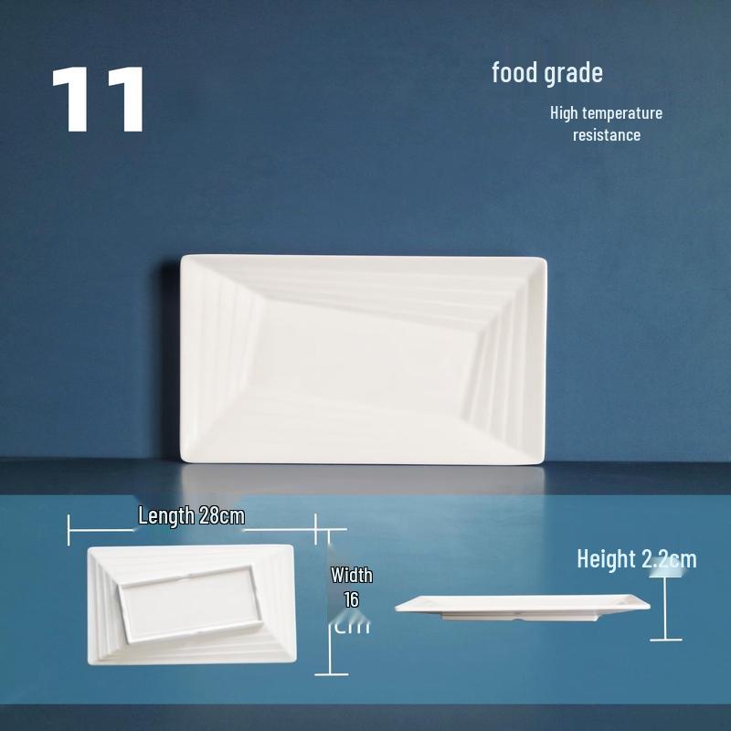 Tangyu White 11-inch Trapezoidal Rectangular Melamine Dinner Plates (10-Pack)