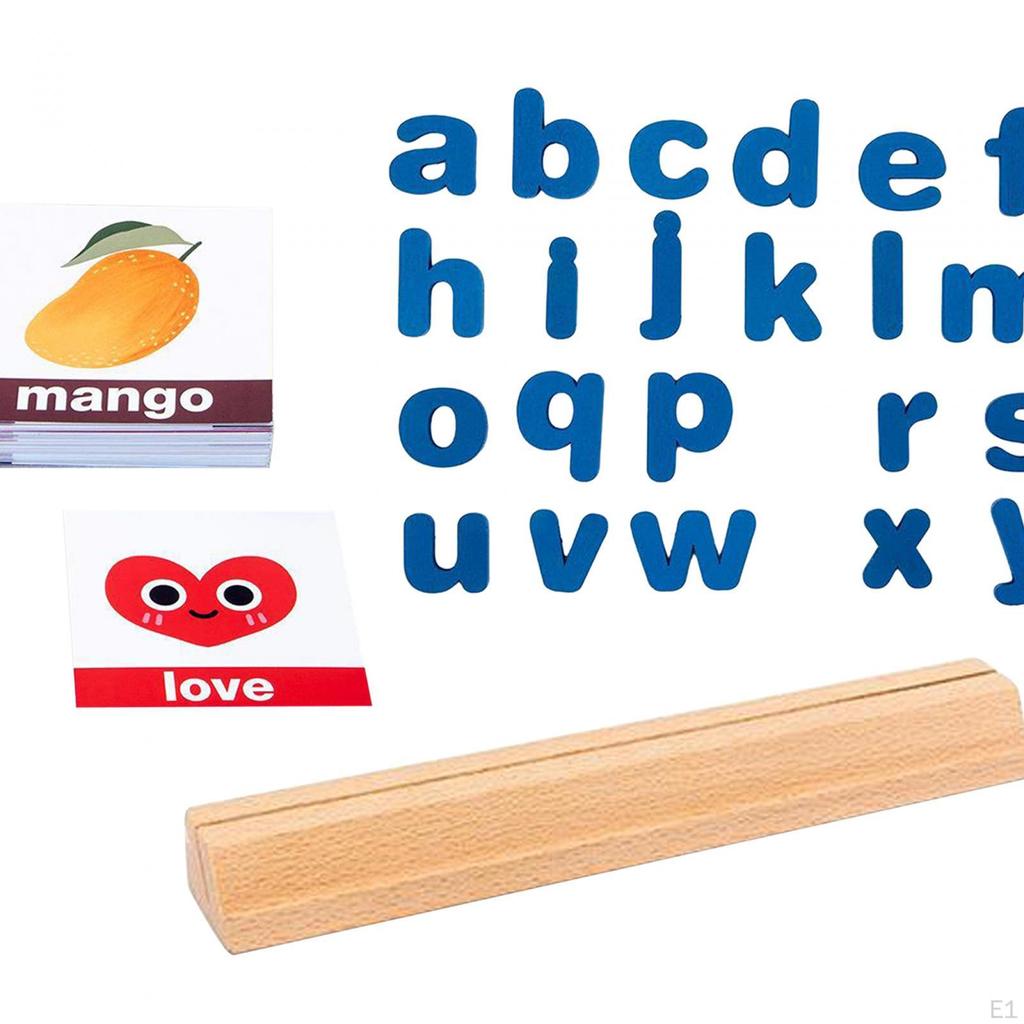 Alphabet Educational Game Wooden Blocks 50 Word Cards English Spelling Math Learning for Boy