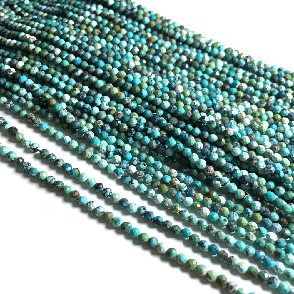 1String, Faceted Natural Stone Beads, 2mm, 3mm Small Round Turquoise Tourmaline Obsidian Gems Loose Spacer Beads for Jewelry Making DIY Crafts, 38cm