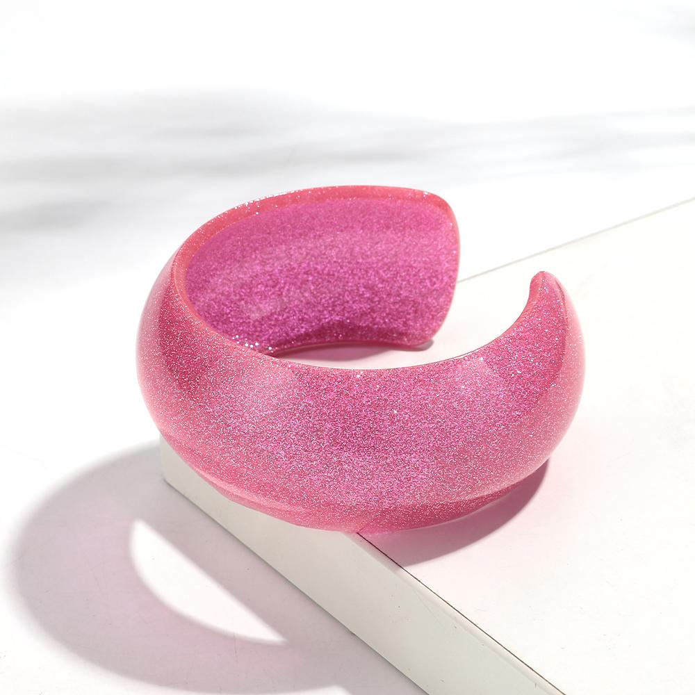 Colorful Glitter Acrylic Wide Cuff Bangle for Women Retro Resin Round Statement Open Bracelets Fashion Stackable Jewelry Gifts