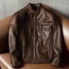 Vintage Genuine Leather Motorcycle Jacket Mens Biker Coat Retro Brown Real Cowhide Outerwear
