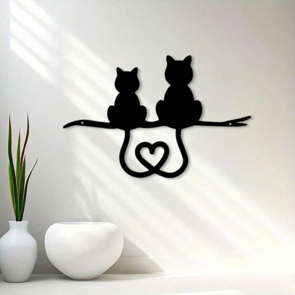 Metall-Wandkunst im Vintage-Stil Weihnachtskatze Rostfreies Eisen Herz-Silhouette Gartenzaun Ferienhaus-Dekoration Geschenk für Katzenliebhaber