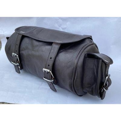 Motorcycle  Vintage Black Goat Leather Tool Bag Front Fork Storage Saddle Bag