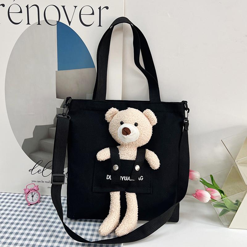 Adorable Canvas Shoulder Bag For Women Trendy Spring 2023 Fashionable Casual Tote чёрный