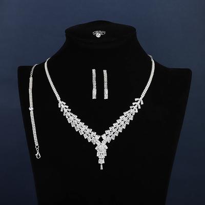 Necklace Earrings Set Light Luxury Zircon Premium Bridal Jewelry Set Dress High Value Accessories