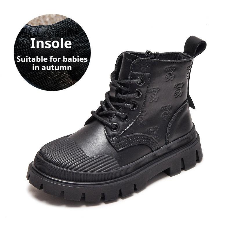 Children's British Style Velvet Ankle Boots Soft Sole Leather Boots