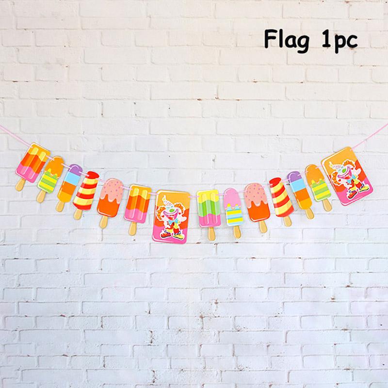 Ice Cream Birthday Party Decoration Kids Toy Baby Shower Disposable Tableware Paper Plates Cups Balloons Flag Party Supplies