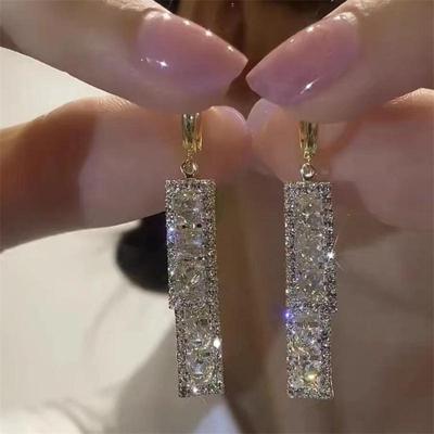 Geometric Square Zircon Earrings Fashionable and High-end Full Diamond Tassel Earrings