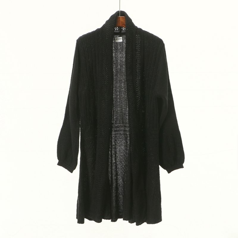 

[Tie] Fashion Classy Brand Lady s Suit Spring Loose Long Sleeves Mid Length Long Length Knitwear Cardigan 2e010 Black Free size serious Pilling self-care
