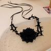 Gothic Thorny Red Rose Choker Necklace Retro Flower Adjustable Rope Collar Necklace For Halloween Cosplay Party Accessories