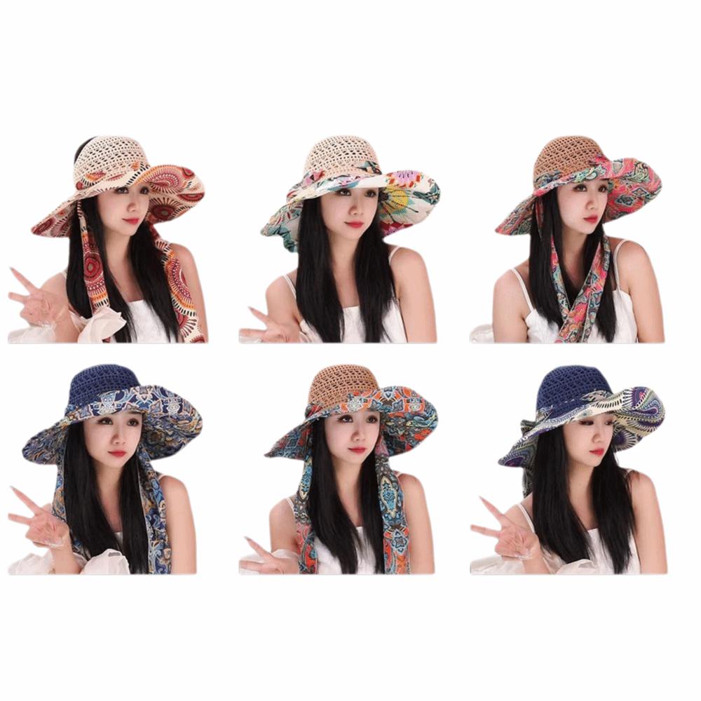 Breathable Beach Straw Hat Large Eaves Exquisite Flower Wide Brim Hat Foldable Uv Protection Handmade Hat Fashion Sunscreen