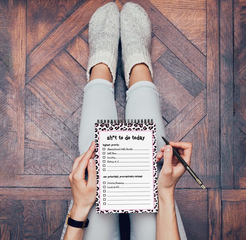 Inkdotpot Blocnotes Listă de Lucruri de Făcut – 6” X 9” Papetărie de Hârtie, Blocnotes cu Spirală cu Imprimeu Leopard, Blocnotes Checklist Zilnic, Detasabil(50 de foi)