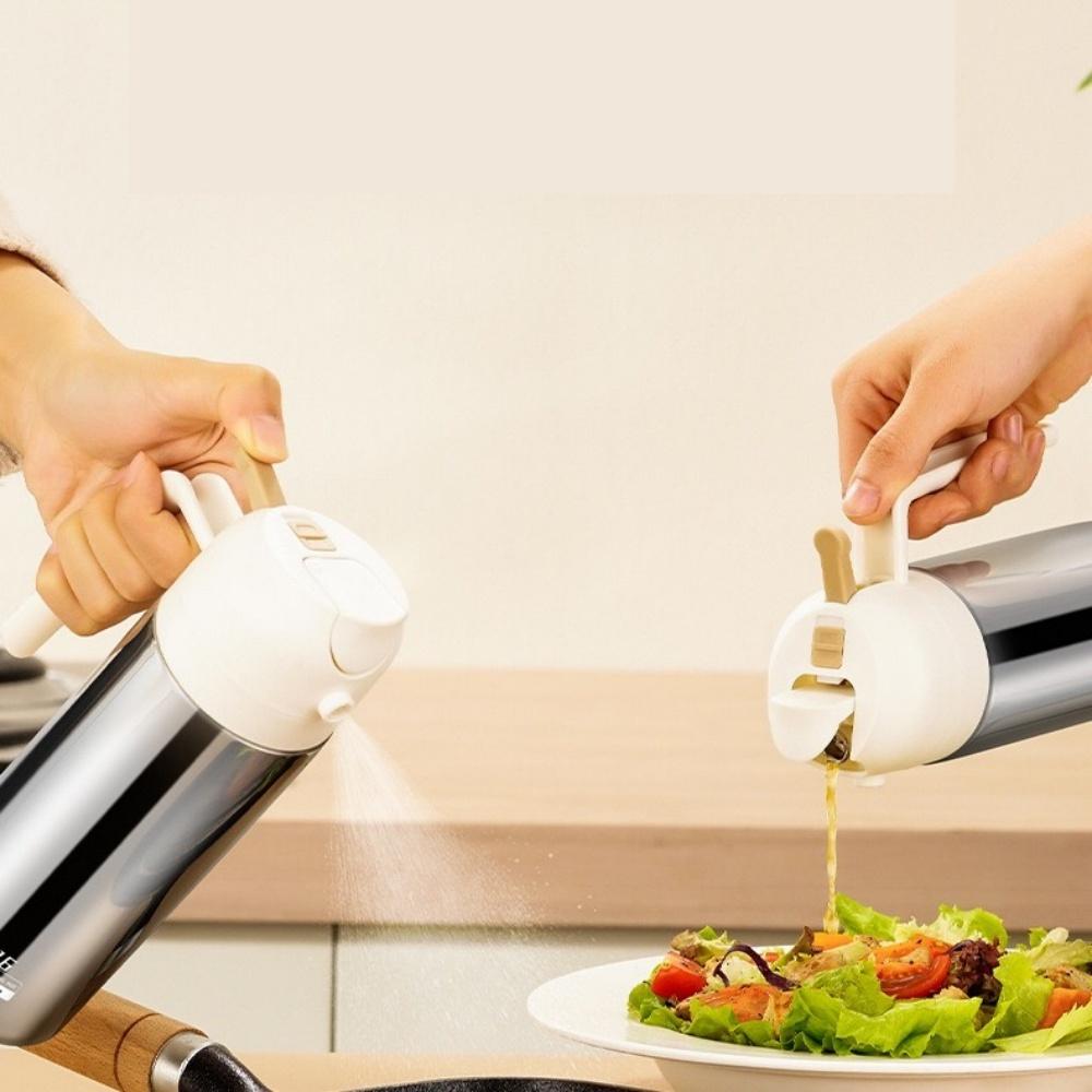 Two-in-one oil dispenser, stainless steel oil spray bottle, can be refilled with portable sprayer, suitable for baking, cooking,