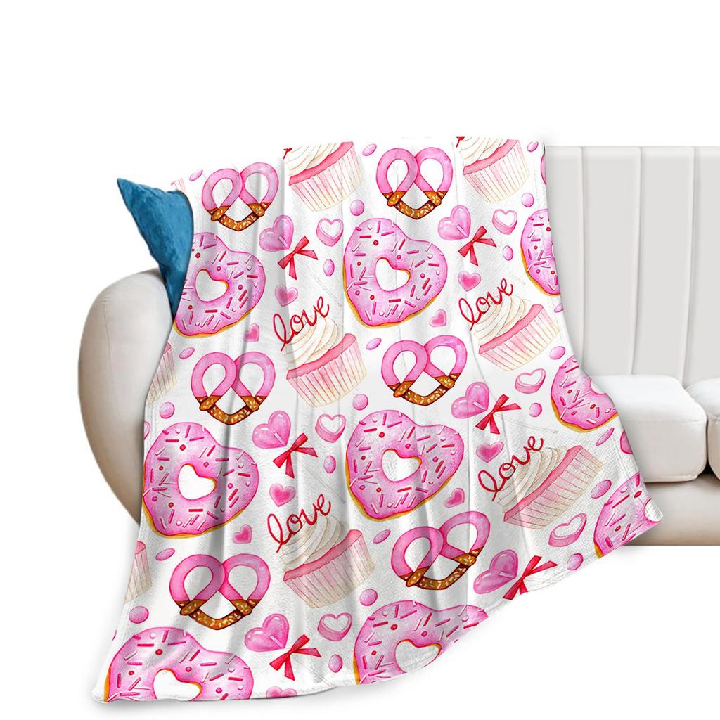 Pink Doughnut Digital-printed Polyester Bedroom Velvet Flannel Cover Blanket Fleece Soft Sofa Cover Blankets for Beds