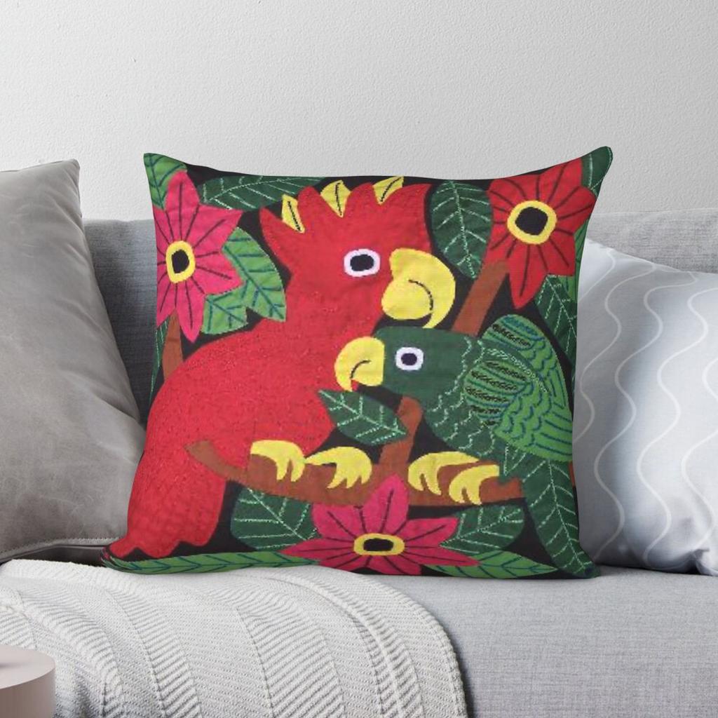 Mola De Panama Cockatoo Square Pillowcase Polyester Linen Velvet Creative Zip Decorative Pillow Case Home Cushion Cover X