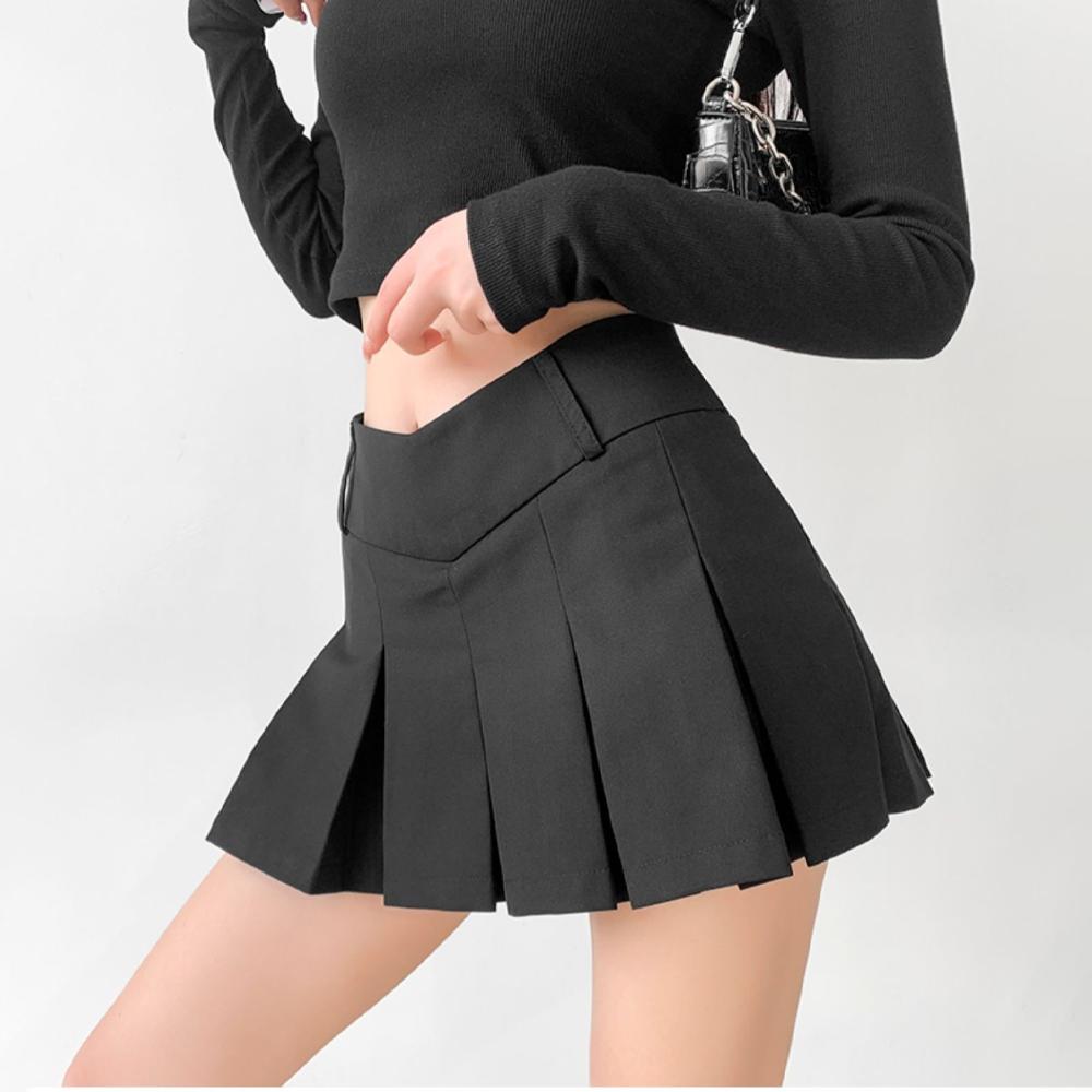 Pleated Mini Skirt Women Summer High Waist Wide Pleats Design Slim A-Line Black Shorts Skirts Female Korean Kawaii Y2K