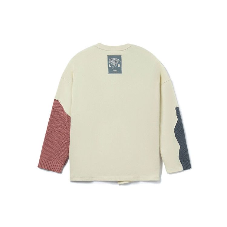 Li Ning Destruction Patchwork Color Block Round Neck Sweatshirt Unisex Sweatshirt Cloud-Apricot AWDR737-4