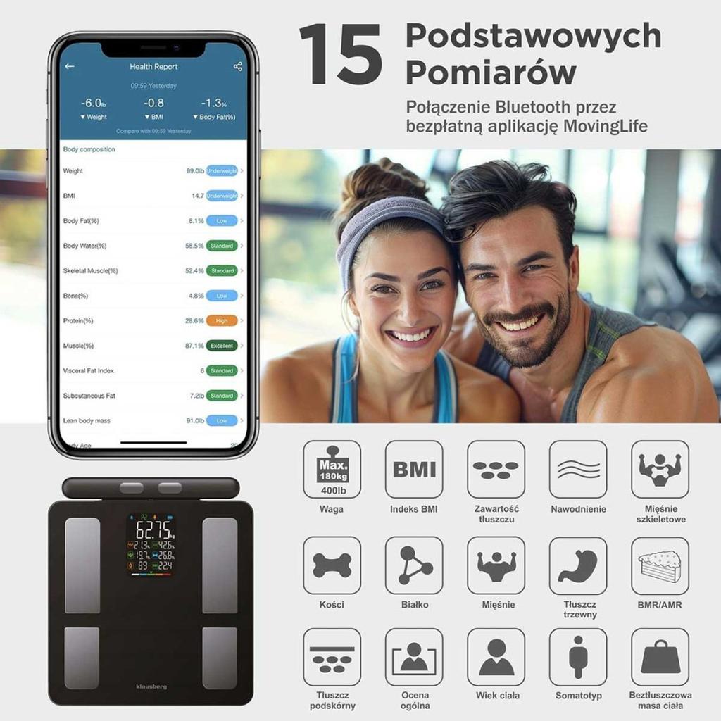 Analityczna waga łazienkowa smart ios android klausberg kb-7856