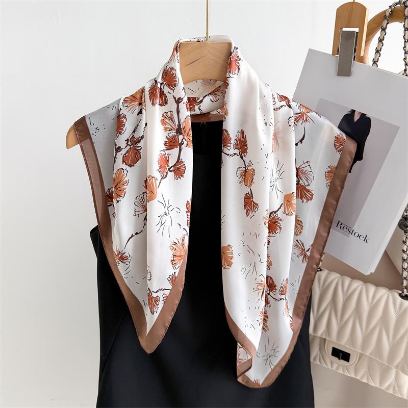 70Cm Small Square Scarf Imitation Silk Scarf Headscarf Spring And Summer Flower Dance Printed Scarf Scarf Professional Versatile Scarf