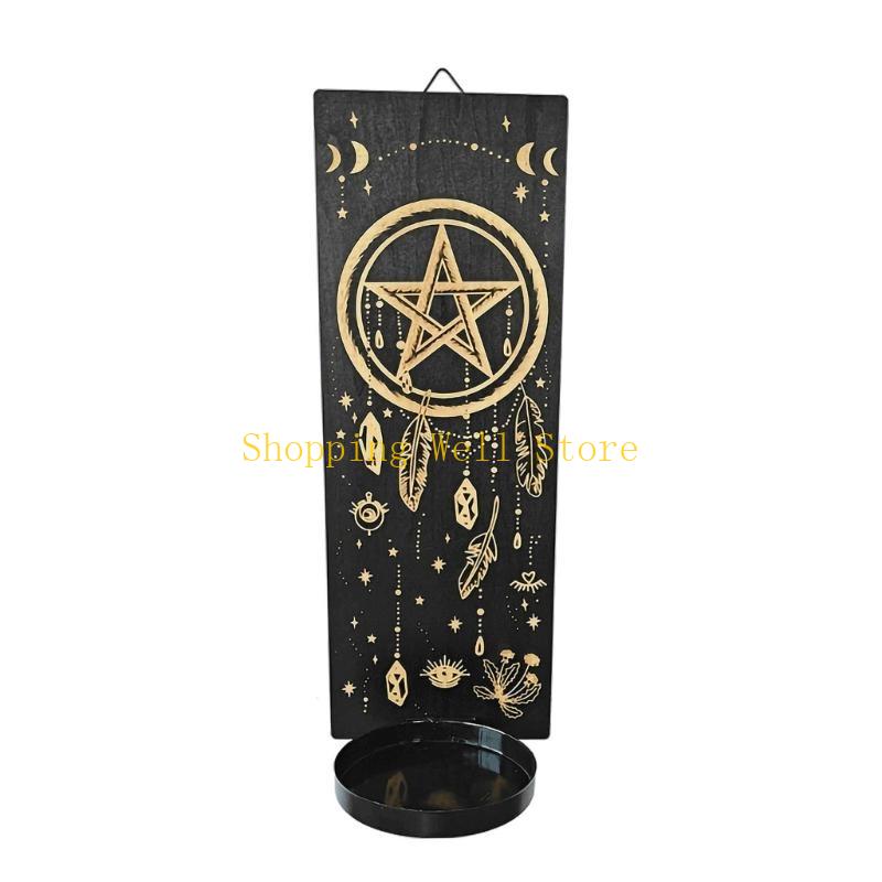 

KX4B Bohemian Flower Moon Sign Wall Sconce Vintage Wall Mounted Holder Metal Rack Candlesticks Home Decors