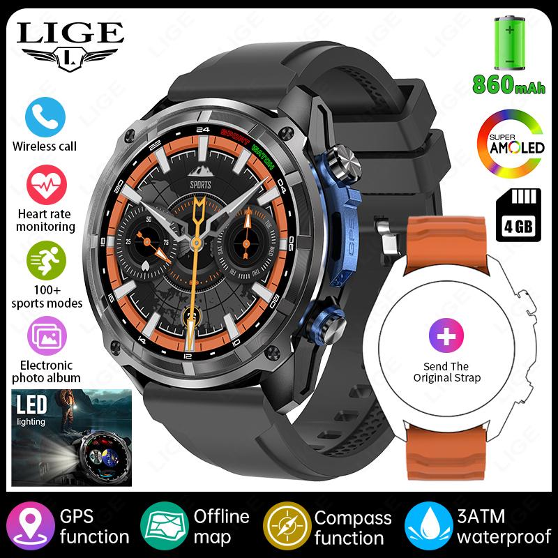 

GPS Offline Map Smart Watch 860mAh Outdoor Sports Compass Altimeter Watches 4GB Memory AMOLED Voice Call 3ATM Men Bracelets GPS-Offline Map