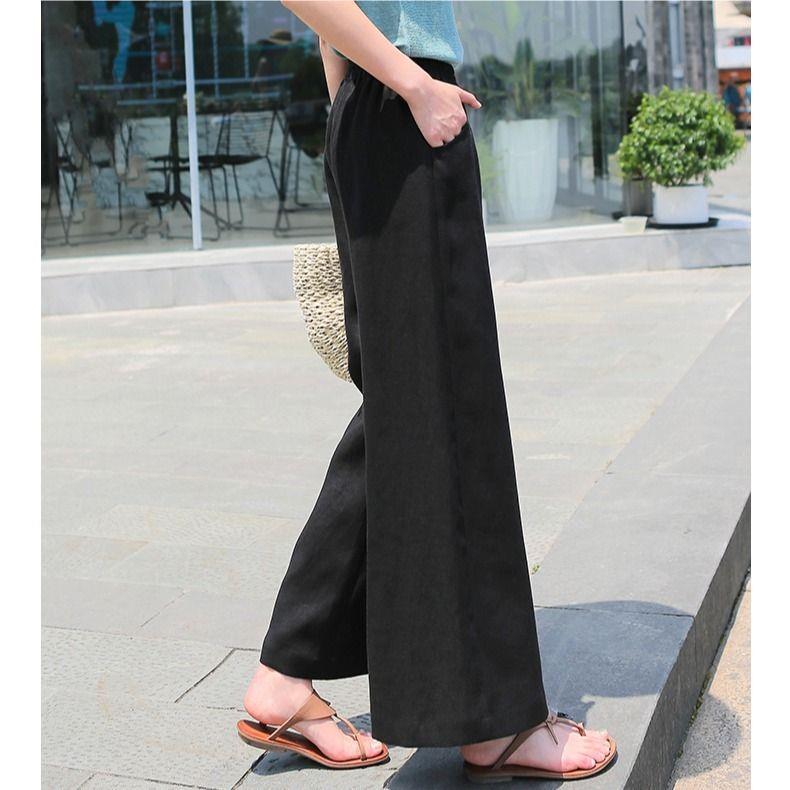 Women's High-Waisted Linen Wide-Leg Pants