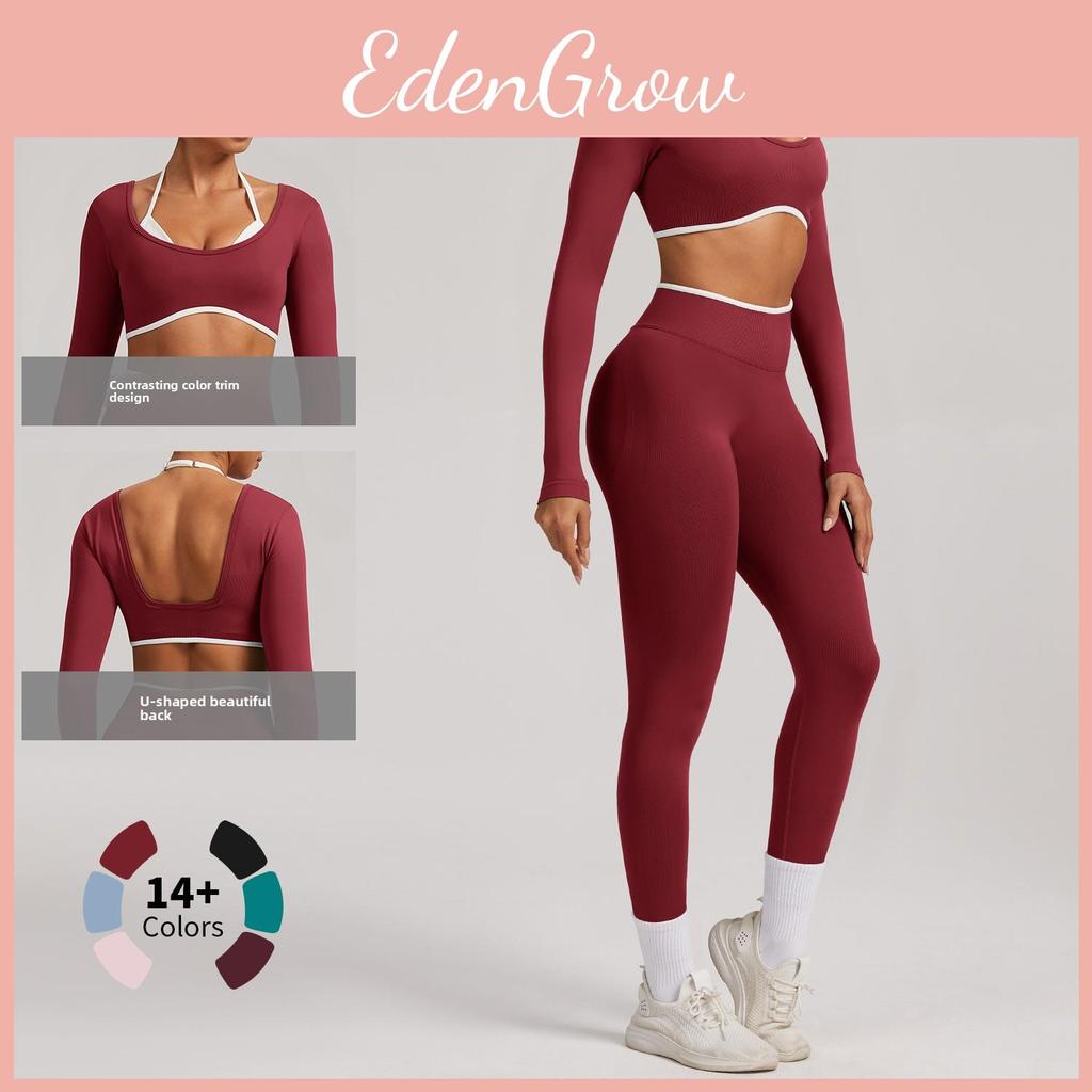 Seamless Yoga Set Long Sleeve Fitness Wear With Moisture Wicking For Women Outdoor Running