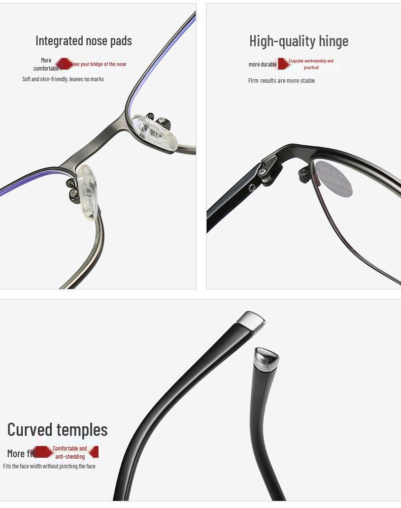 Stylish Metal Frame Anti-blue Light Reading Glasses for Middle-aged & Elderly