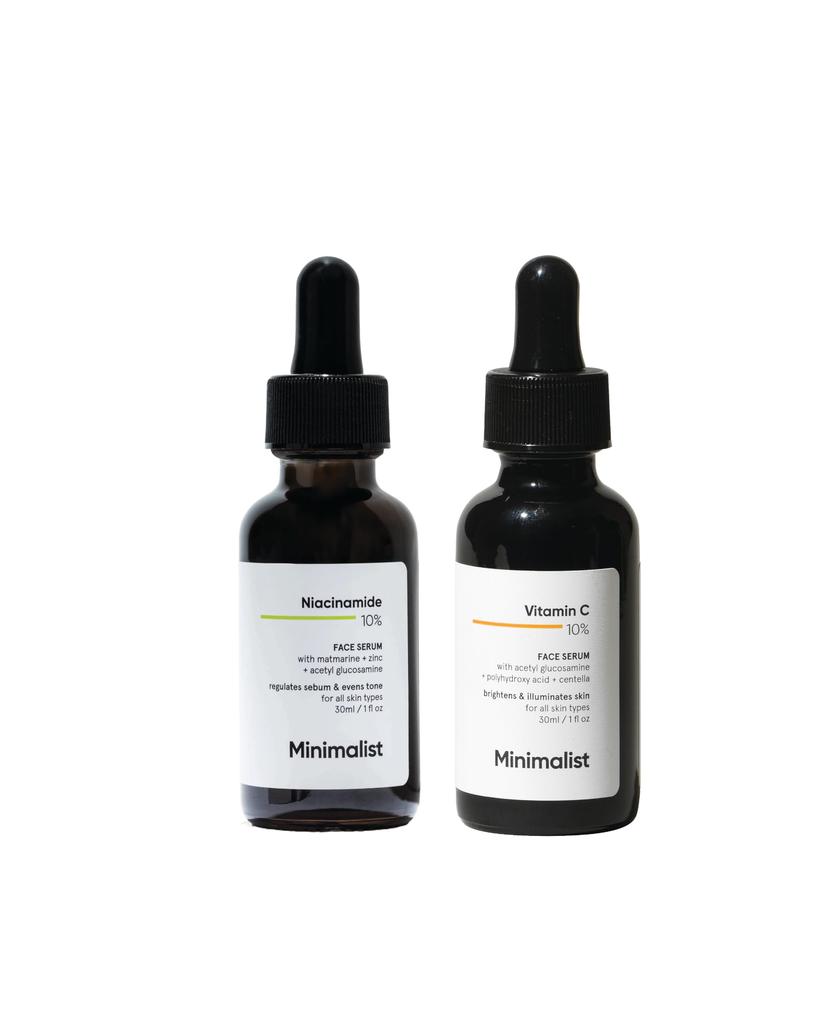 Minimalist Niacinamide 10% + Vitamin C 10% Face Serum Bundle | Acne Marks, Dark Spots, Oil Control & Brightening | For Oily & Acne Prone Skin | 3