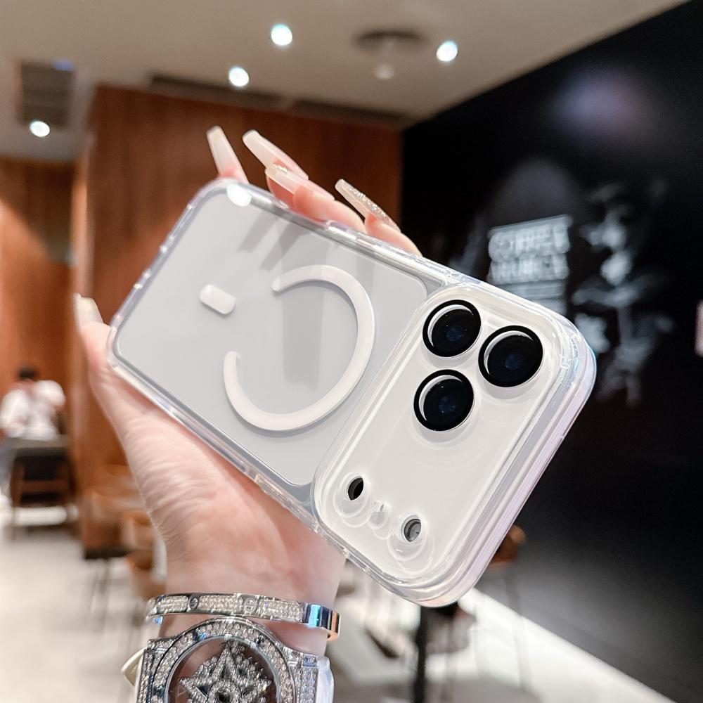 

New Clear For Magsafe Magnetic Phone Case For iPhone 17 Air 16 15 14 13 Pro Max Wireless Charge Crystal Lens Bumper Cover iPhone17