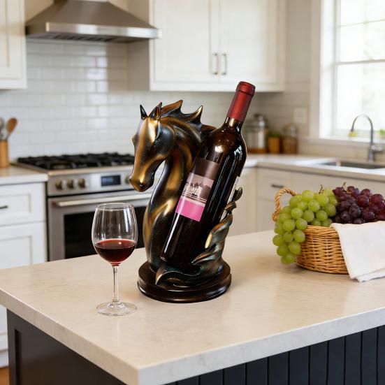 Hästhuvud Vinställ Harts Häststaty för Heminredning Bordsställ för Flaskor med Skyddsdyna Unik Gåva för Vinälskare
