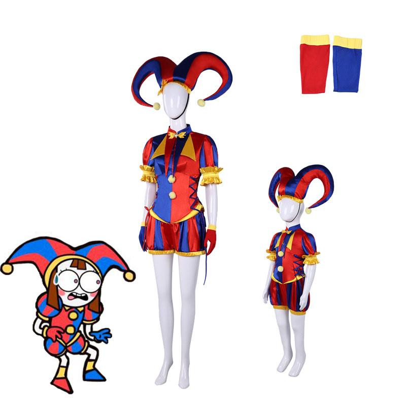 Pomni Cosplay Jumpsuit with Hat a socks Cover Gloves Magical Virtual Circus Outfits for Halloween Carnival Circus Pomni Costumes