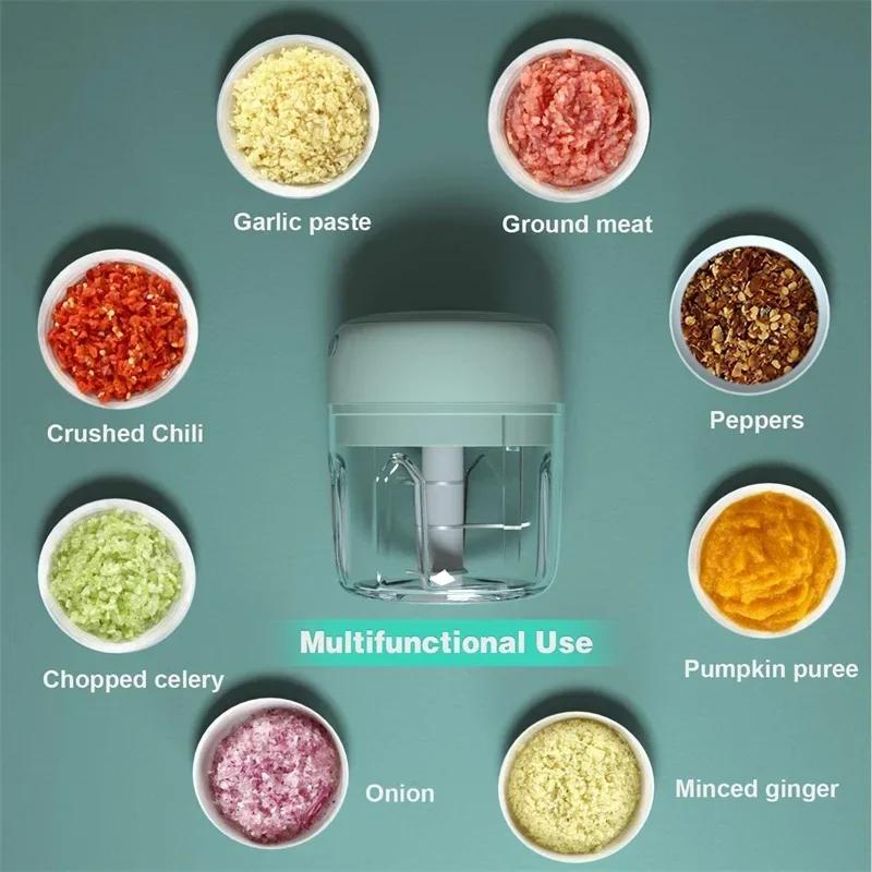 Mini USB Wireless Electric Food Chopper, Garlic Masher, Press Mincer for Vegetable, Chili and Meat, 100/250ml Kitchen Tools