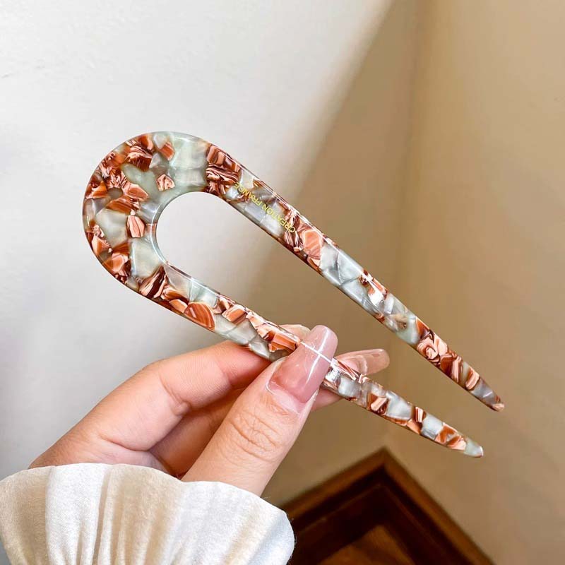 Bunte Acetat U-förmige Haarnadel Damen Dutt Pan Haar Haarnadel Einfache chinesische Haarnadel Moderner Stil Temperament Haarspange