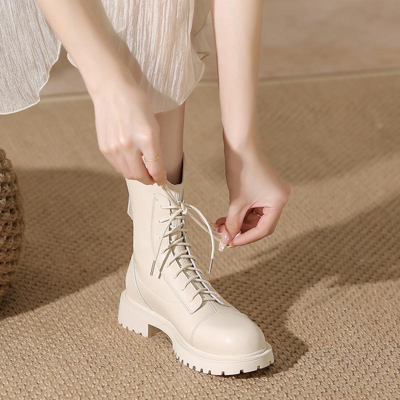 Martin boots women's autumn and winter new leather short boots women's platform boots women's lace-up soft leather short boots