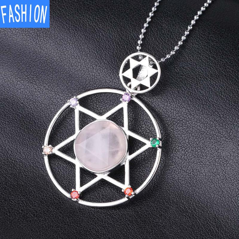 Yönlü Kristal Taş David'in Yıldızı David'in Kalkanı Altı Sivri Yıldız Çift Katmanlı Elmas Kolye Kolye Erkekler Ve Kadınlar Için