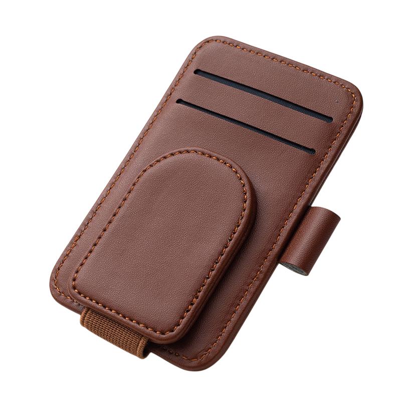 Multifunctional Pu Leather Car Sun Visor Glasses Holder Creative Sunshade Sunglasses Storage Case Magnetic Clip Pen Card Holder