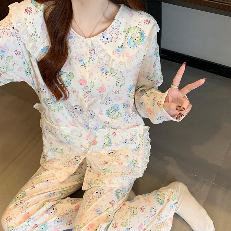French Exquisite Cloud Cotton Pajamas Female Cute Cat Doll Collar Spring Long Sleeve Loose Loungewear
